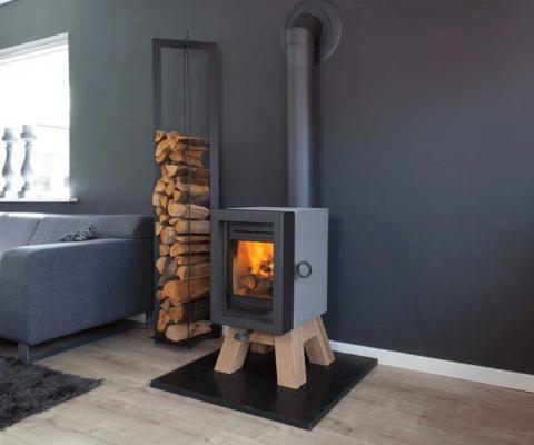 Wanders stove Oak Concrete grey base wood