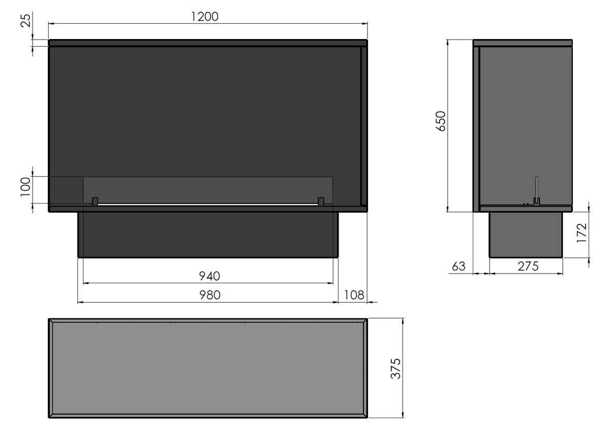 Ethanol built-in fireplace Infire L1200 Etronic