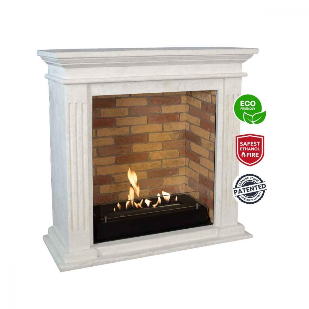 Ethanol fireplace Xaralyn Cadiz Stone White with decor