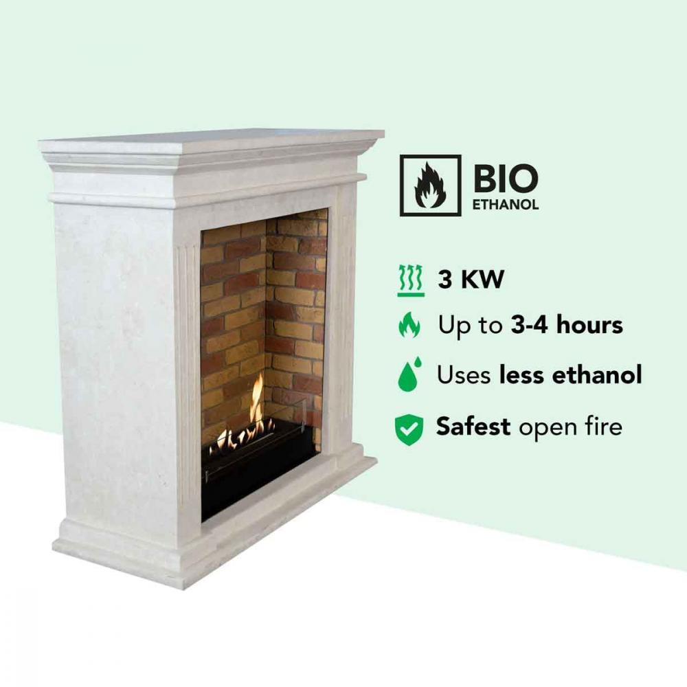 Ethanol fireplace Xaralyn Cadiz Stone White with decor