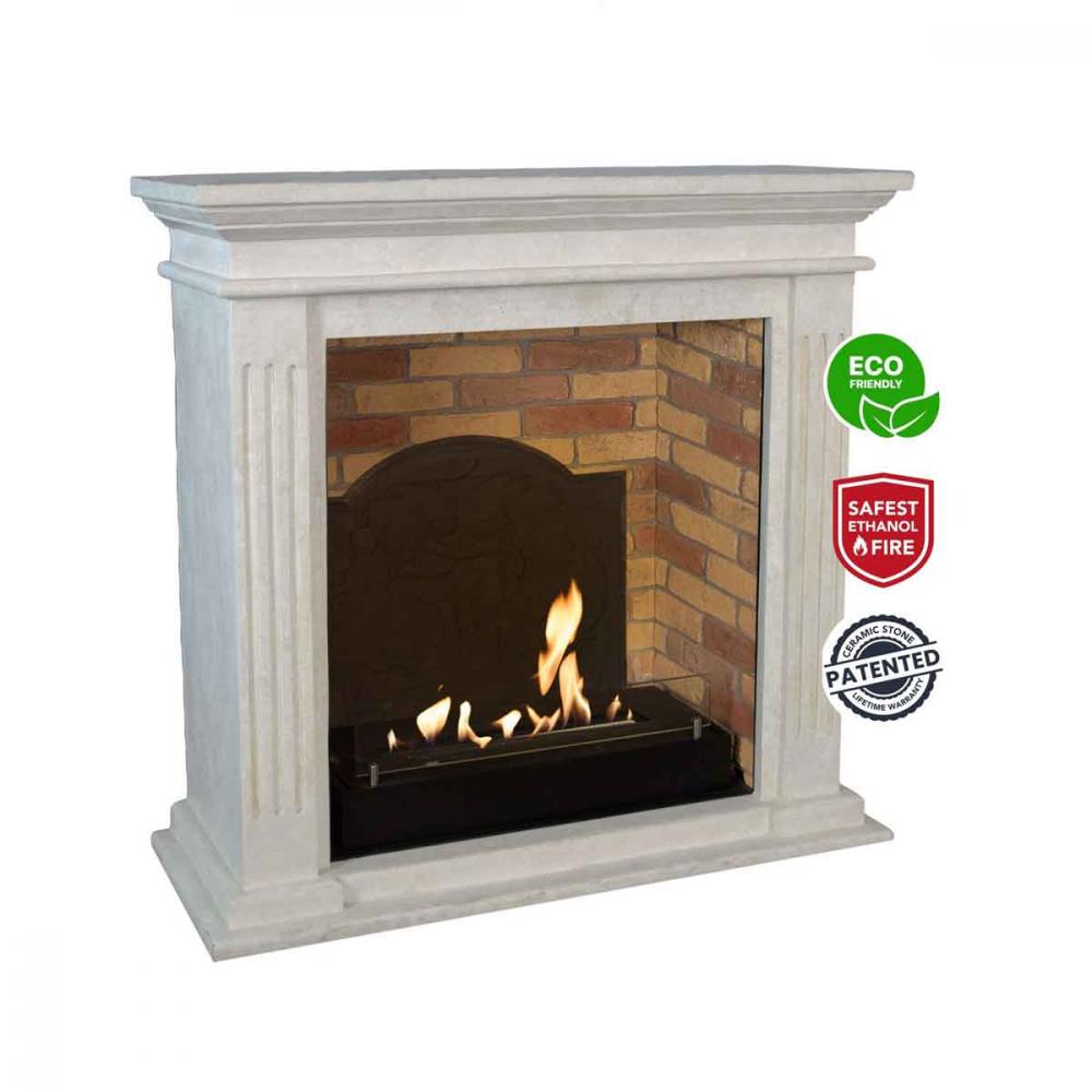 Ethanol fireplace Xaralyn Cadiz Stone White with medaillon