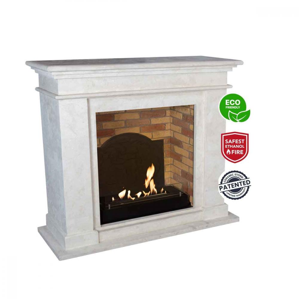 Ethanol fireplace Xaralyn Kos Stone white with Medaillon