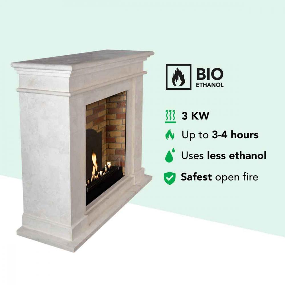 Ethanol fireplace Xaralyn Kos Stone white with Medaillon