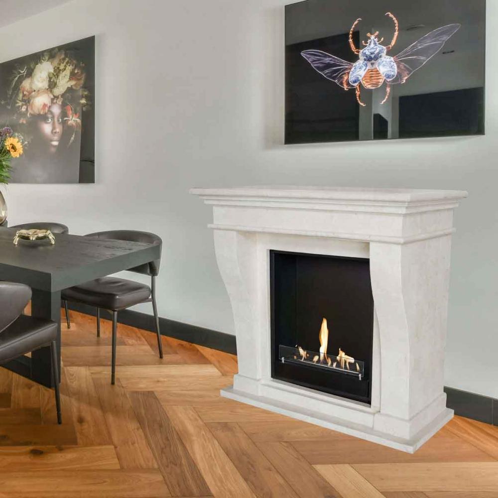 Ethanol fireplace Xaralyn Kreta Stone white polished