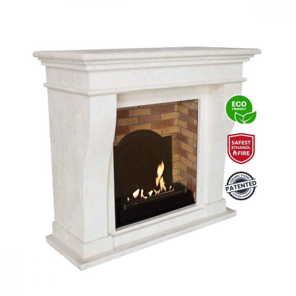 Xaralyn Bioethanolkamin Kreta Stein weiß mit Steindekor & Medaillon