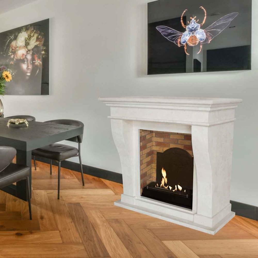 Xaralyn Bioethanolkamin Kreta Stein weiß mit Steindekor & Medaillon